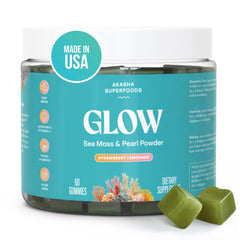 Akasha Sea Moss Glow Gummies bottle for daily hydration and beauty support
