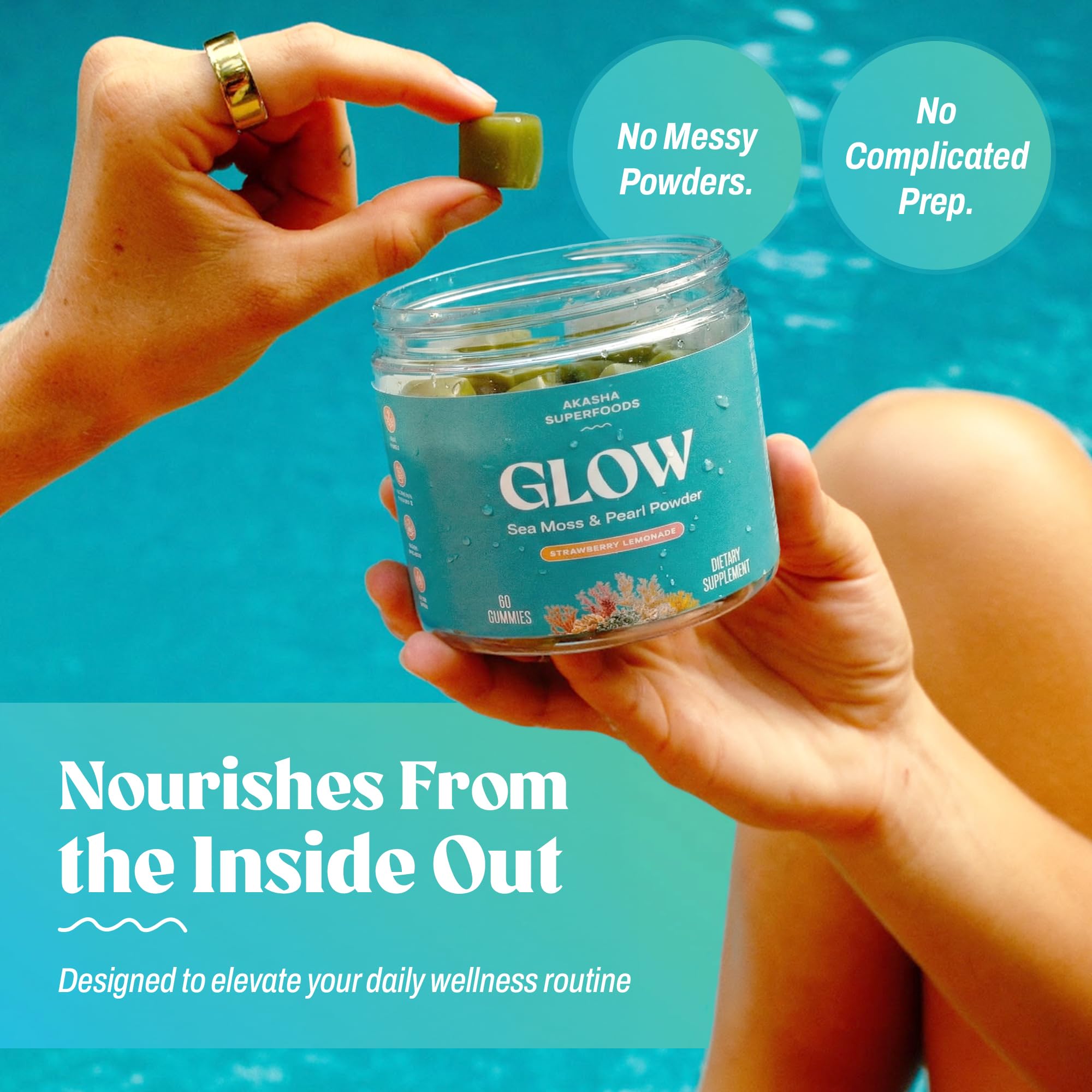Gummies at a desk, convenient daily routine with Akasha Sea Moss Glow Gummies