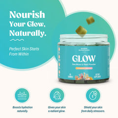 Akasha Sea Moss Glow Gummies label close-up showing clean ingredients