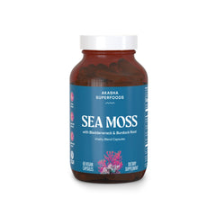 Akasha Superfoods Sea Moss Capsules bottle on shelf for daily vitality