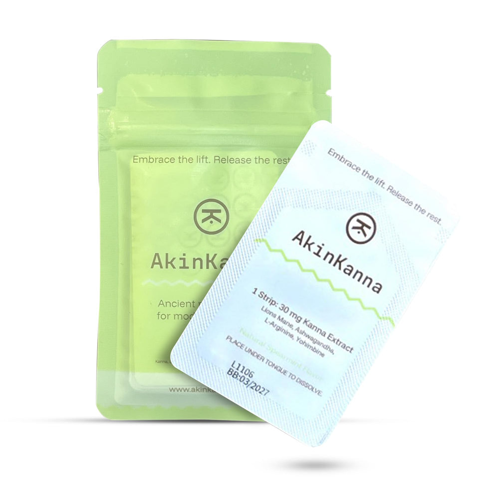 AkinKanna Kanna sublingual mint strip dissolving quickly for fast mental clarity.