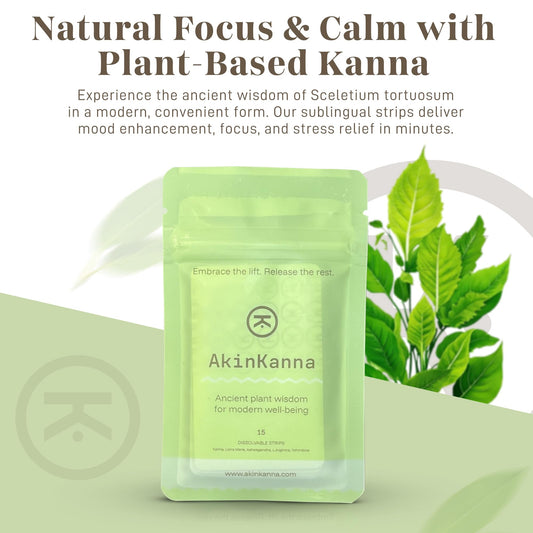 Front packaging of AkinKanna Kanna sublingual mint strips showing flavor and form.