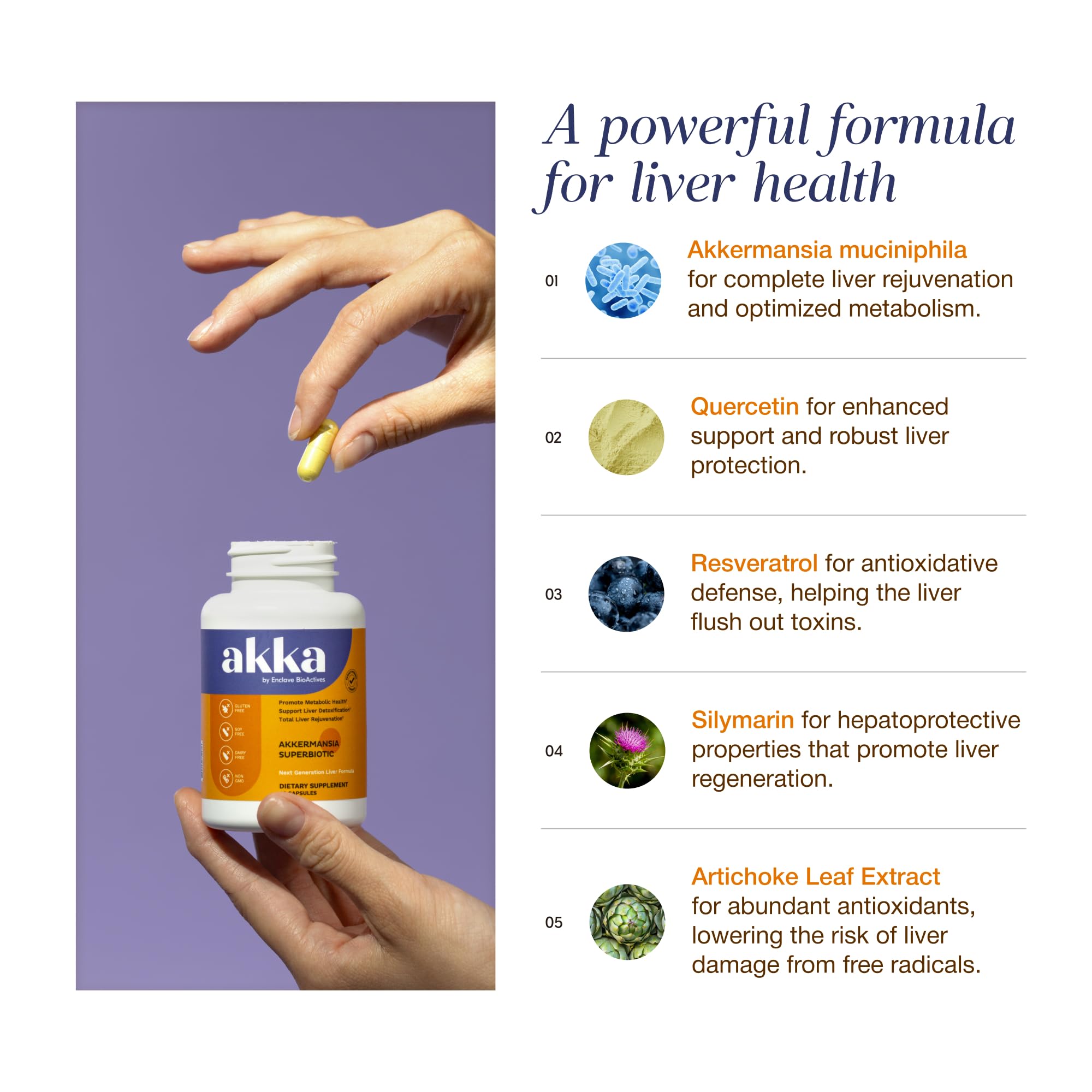 AKKA Premium Liver Cleanse packaging box highlighting non-GMO and gluten-free formula.