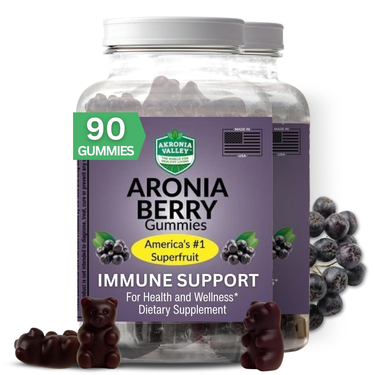 Akronia Valley Aronia Berry Gummies bottle front—delicious daily chew for wellness