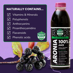 Akronia Valley Aronia Juice bottle side angle highlighting no added sugars.