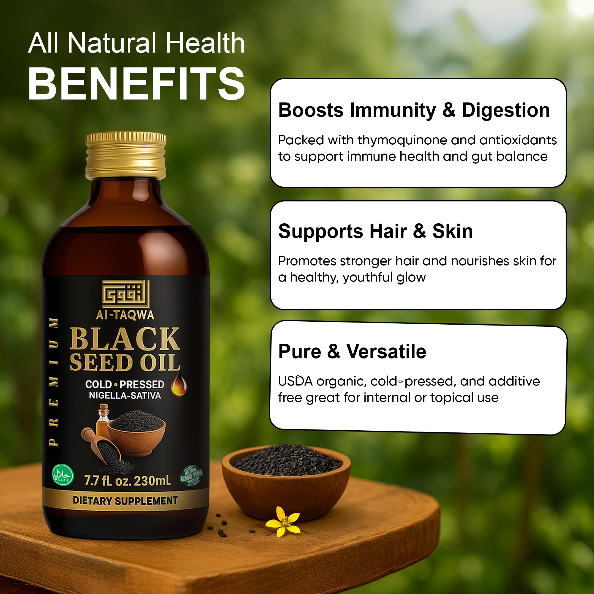 AL-TAQWA Black Seed Oil dropper enables precise, mess-free dosing.
