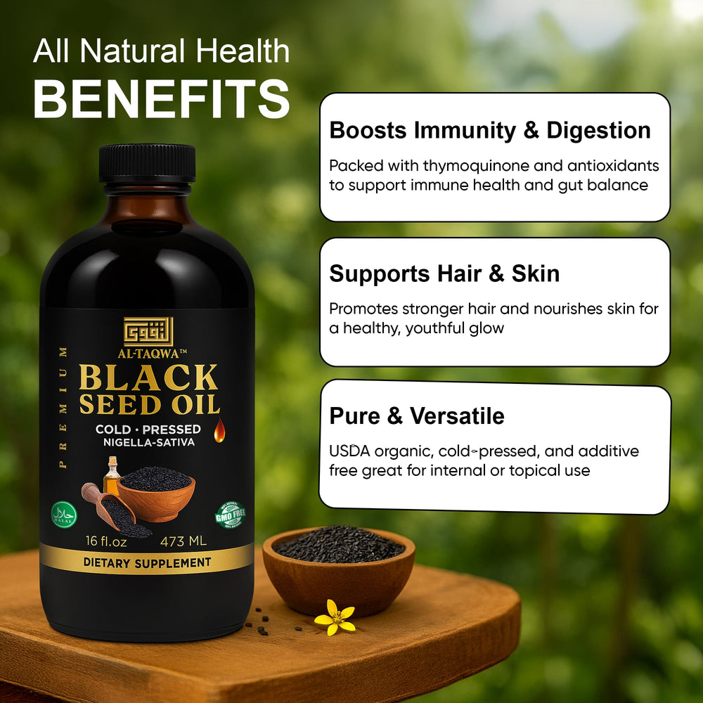 AL-TAQWA Kalonji oil skin-nourishment close-up highlighting gentle care.