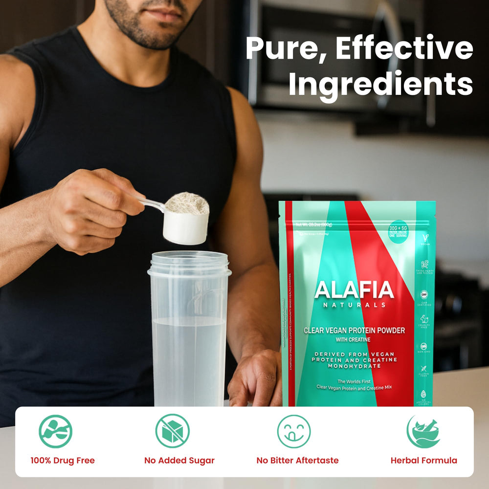Alafia Naturals sports nutrition label close-up showing zero sugar.