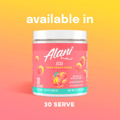 Alani Nu BCAA Sour Peach Ring ready in a glass after mixing