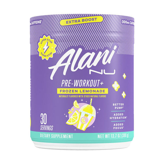 Alani Nu Pre Workout+ Frozen Lemonade bottle ready for a quick energy boost