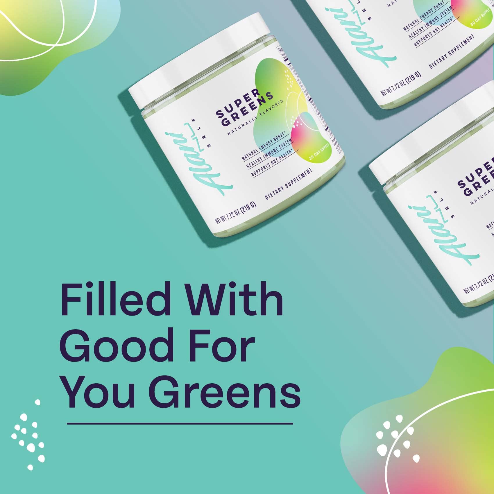Alani Nu Super Greens daily-use mix shown for easy wellness routine.