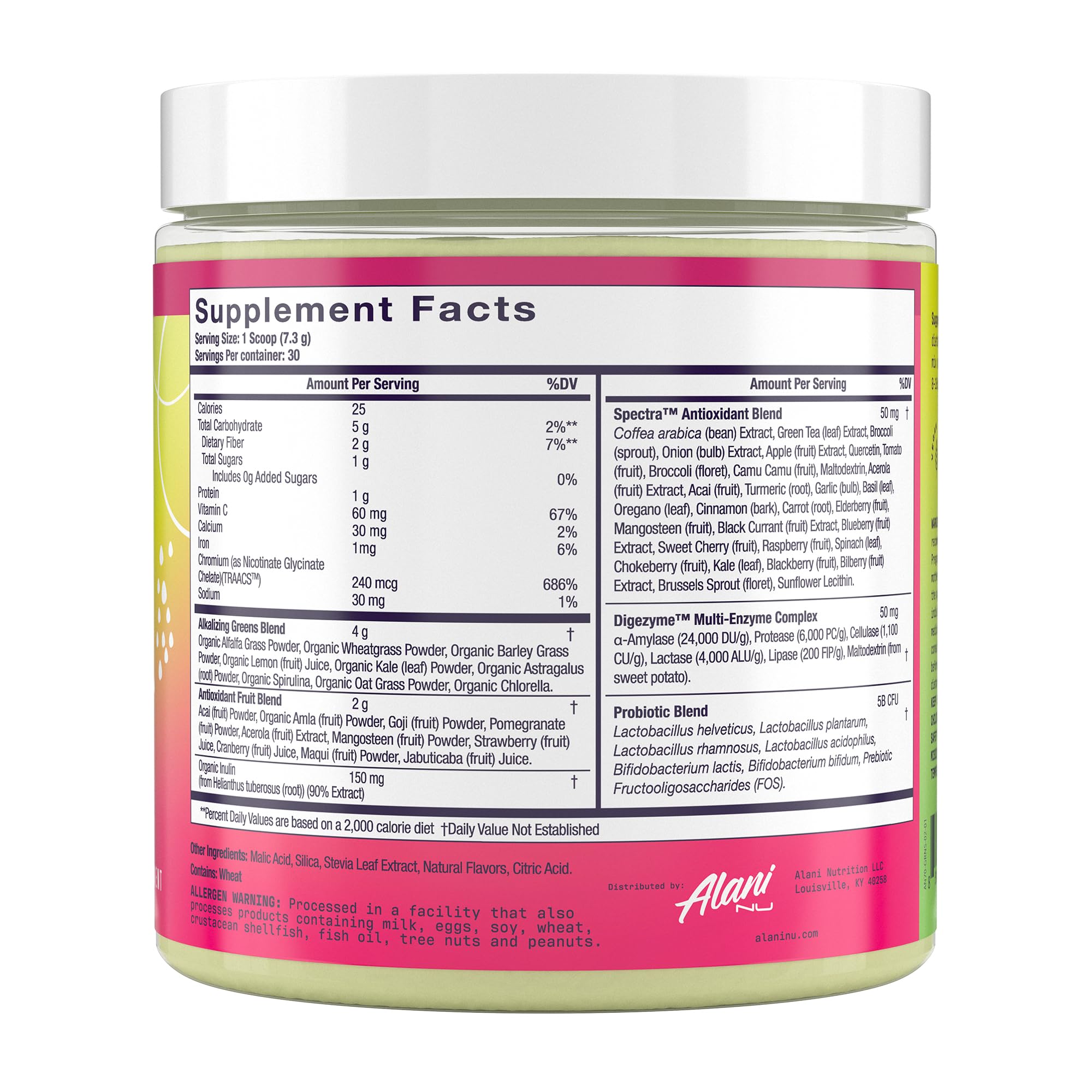 Alani Nu Super Greens scoop in water, ideal for quick nutrition.