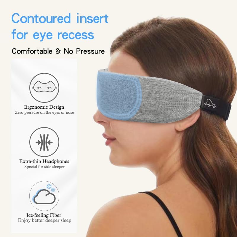 ALASKA BEAR gray sleep headband front view emphasizes comfortable adjustment.