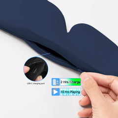 ALASKA BEAR navy travel-friendly headband for on-the-go listening.