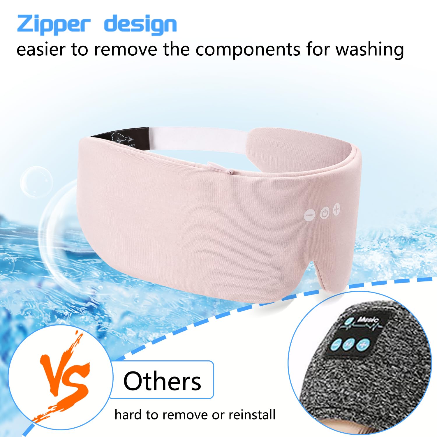 ALASKA BEAR Sleep Headband pink in-use during bed or travel scenarios
