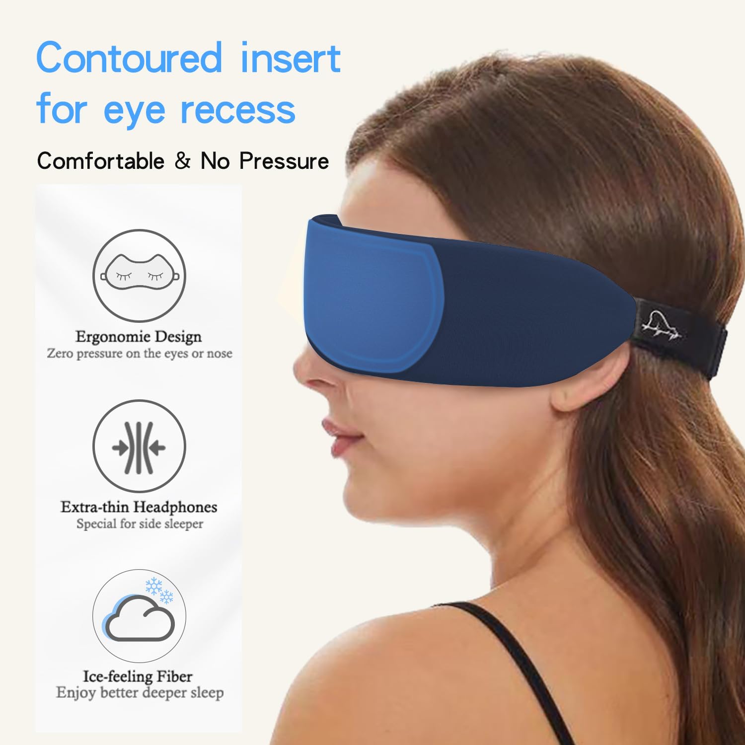 ALASKA BEAR sleep headphones with flat speakers navy close-up for immersive sound.