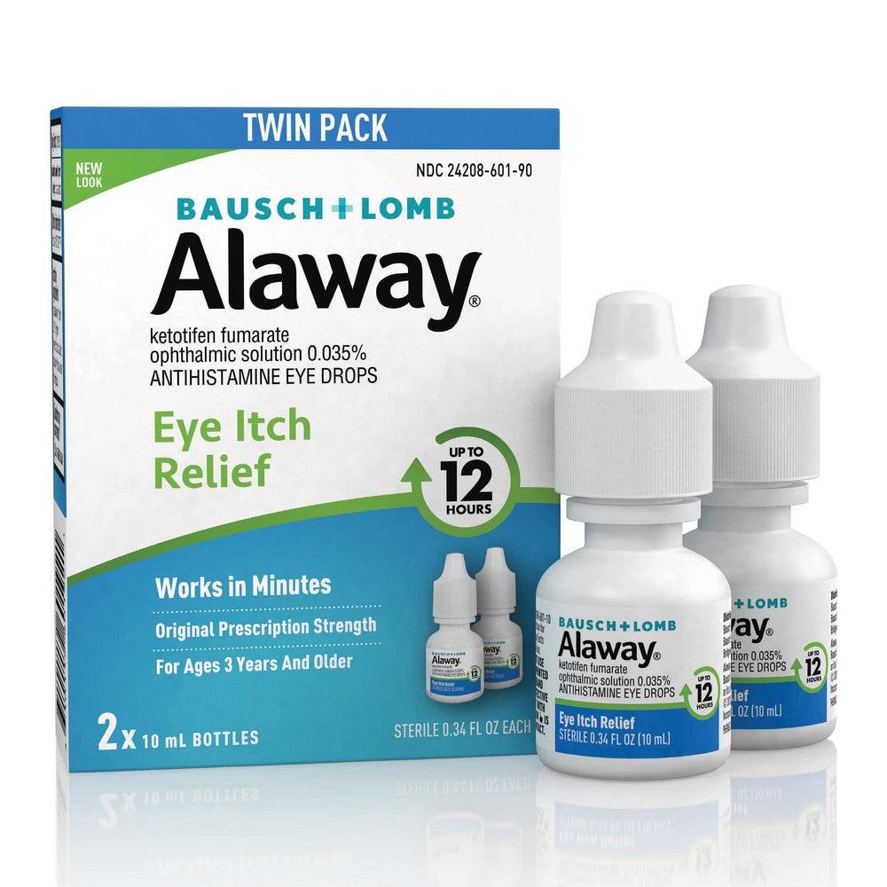 Alaway twin-pack eye drops with dropper for fast allergy relief