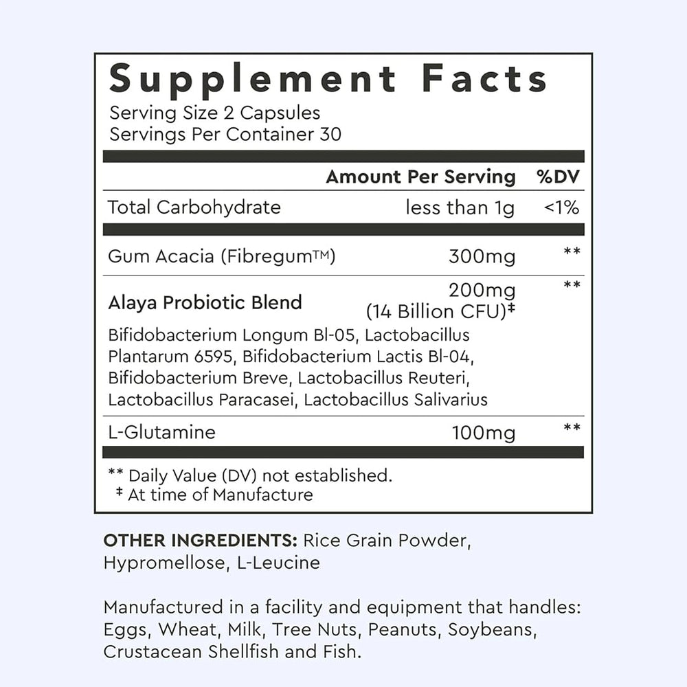 Alaya Naturals Advanced Synbiotic Sunfiber imagery highlights natural prebiotic source.