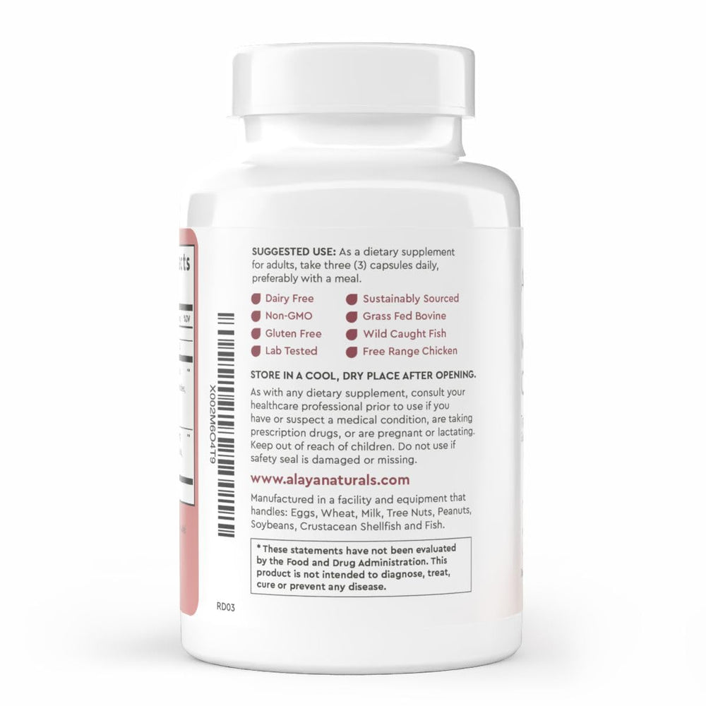 Closeup of Alaya Naturals capsules packaging on a countertop