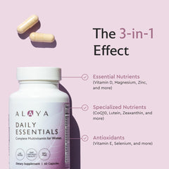 Alaya Naturals Daily Essentials in hand showcasing easy daily nutrition for energy.