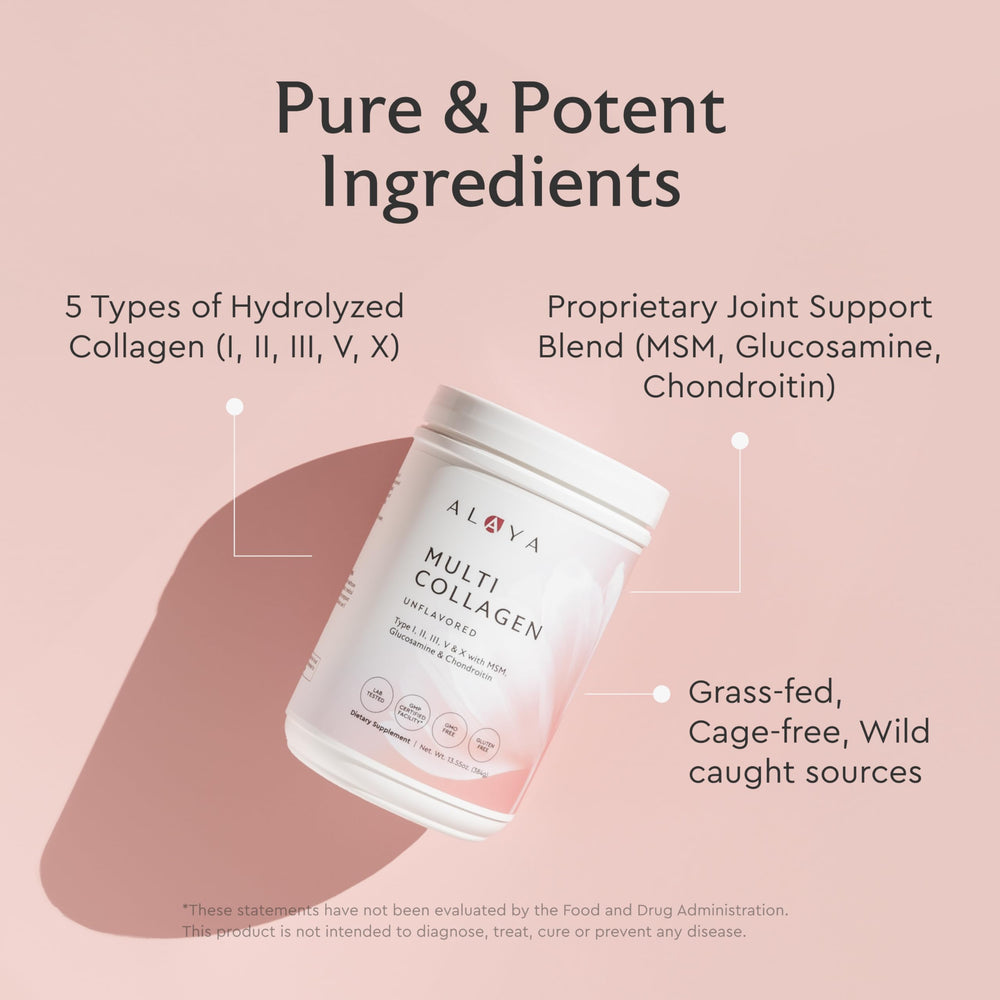 Alaya Naturals collagen powder scoop ready for convenient serving.