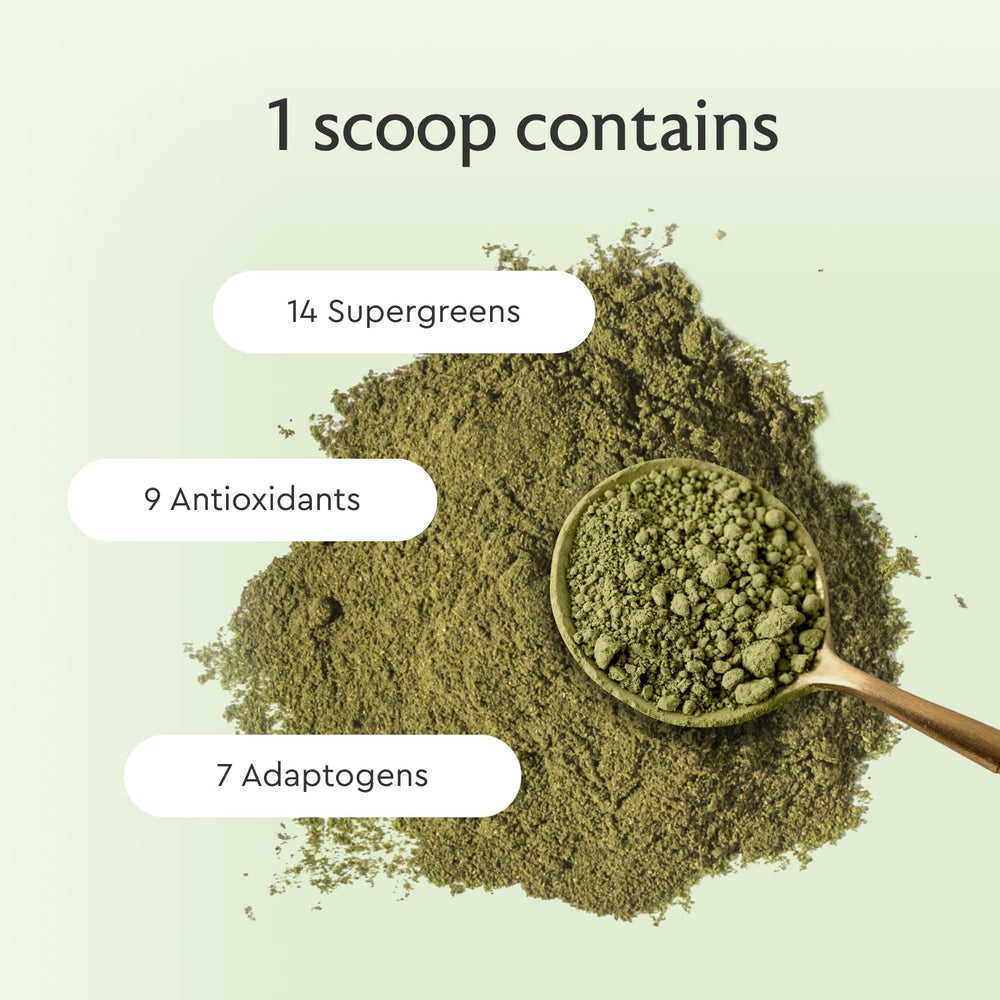 Alaya Naturals Organic Super Greens Powder label closeup highlighting organic ingredients.
