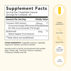 Vegan non-GMO lab-tested badge on Alaya Naturals turmeric packaging