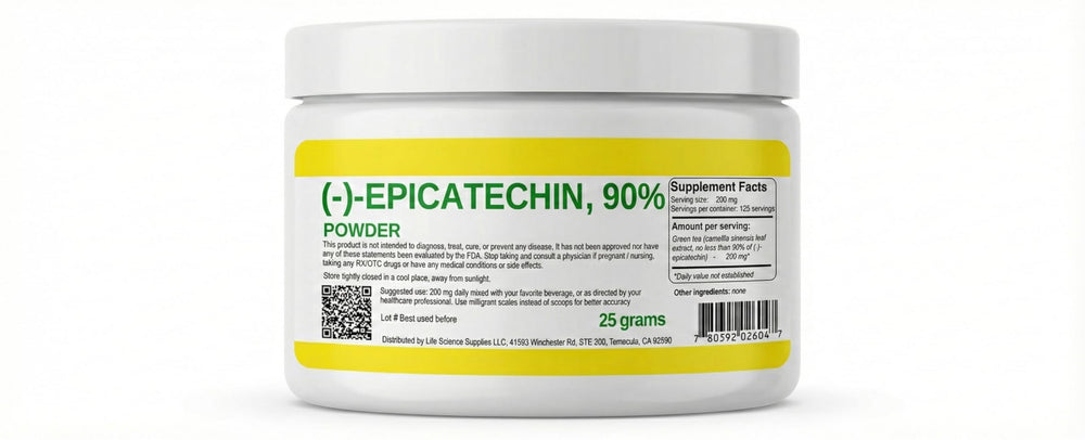 Albochemicals Epicatechin 90% powder bottle close-up for daily wellness.