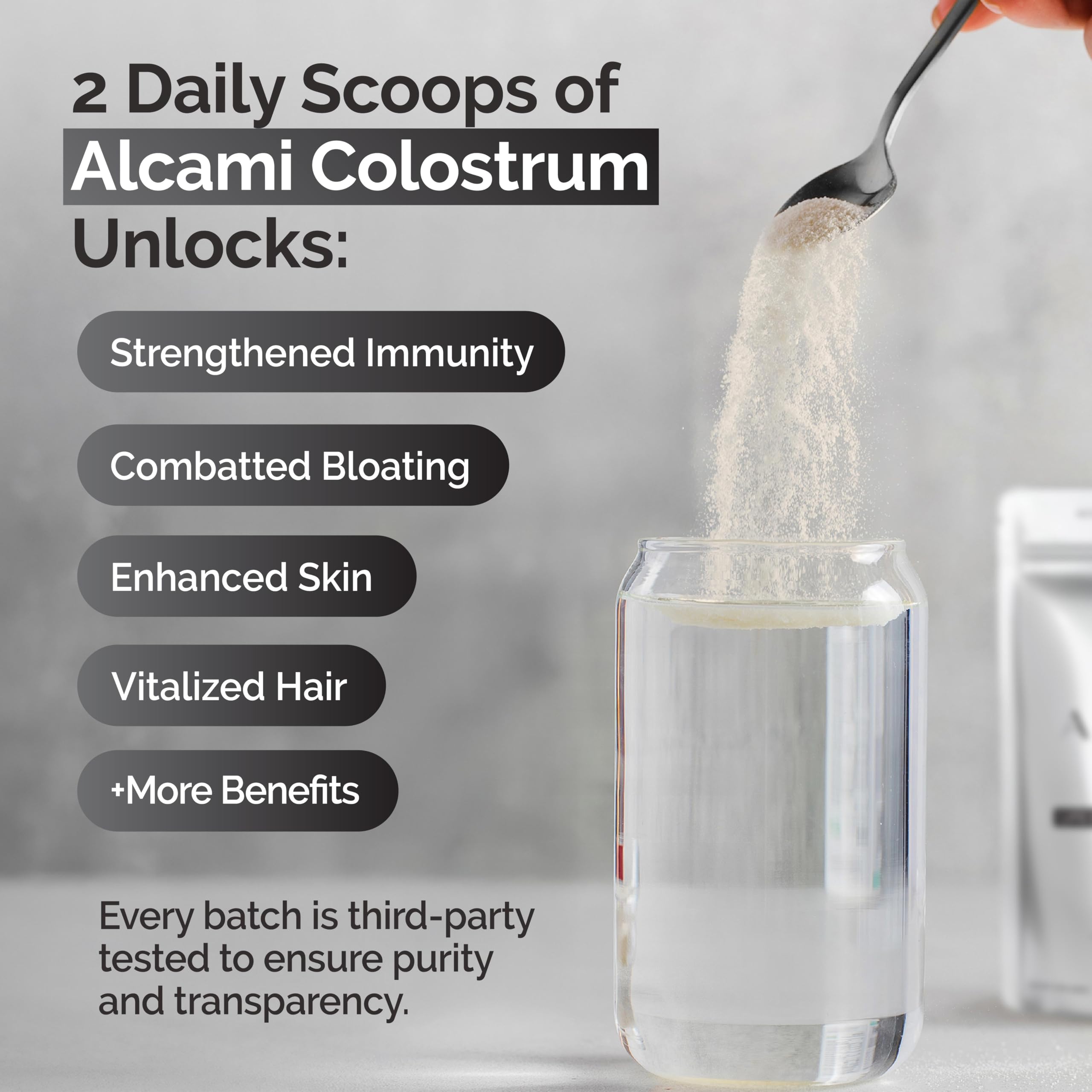 alcami elements colostrum powder container with 40 servings