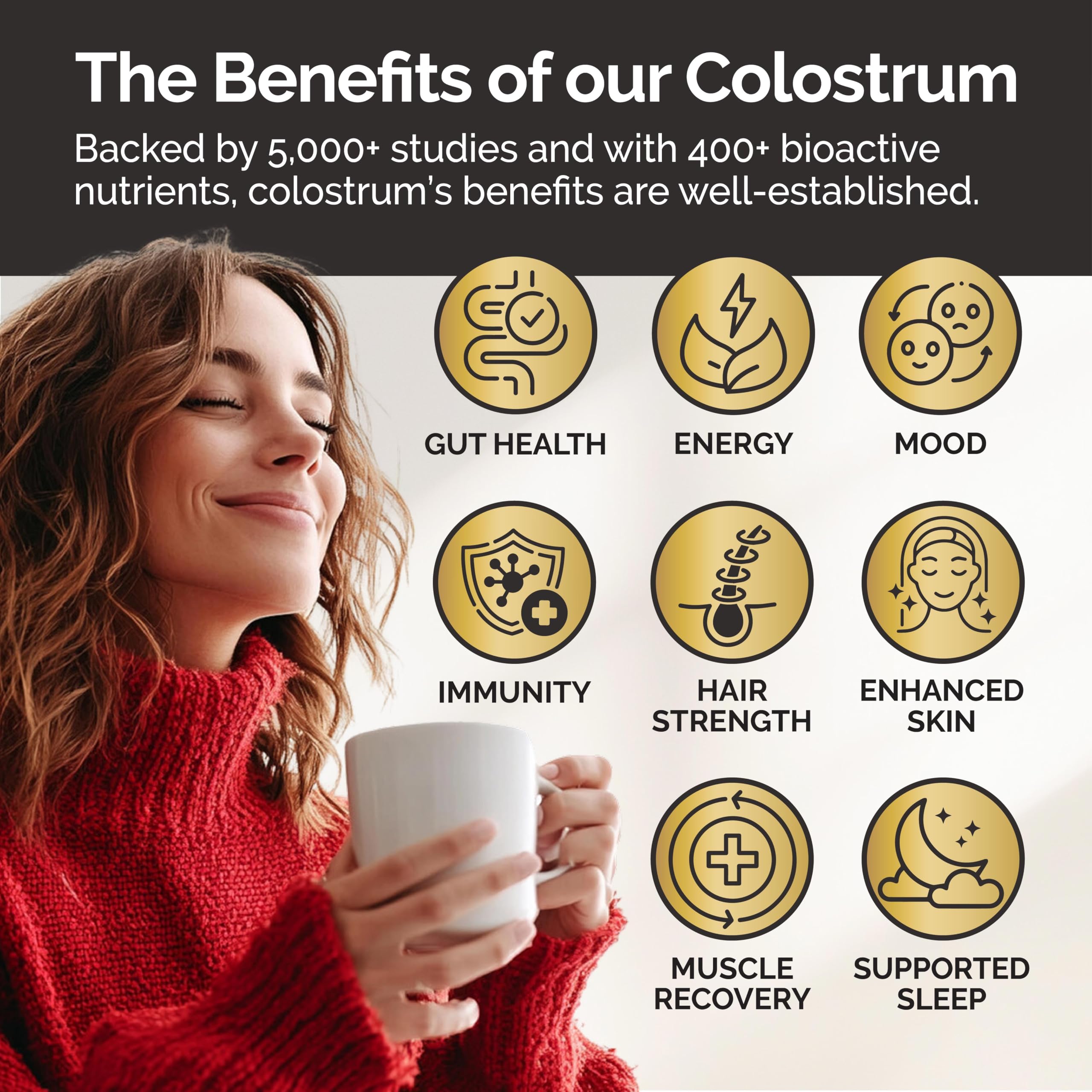 alcami elements colostrum powder label highlights hormone-free, IGG-rich formula