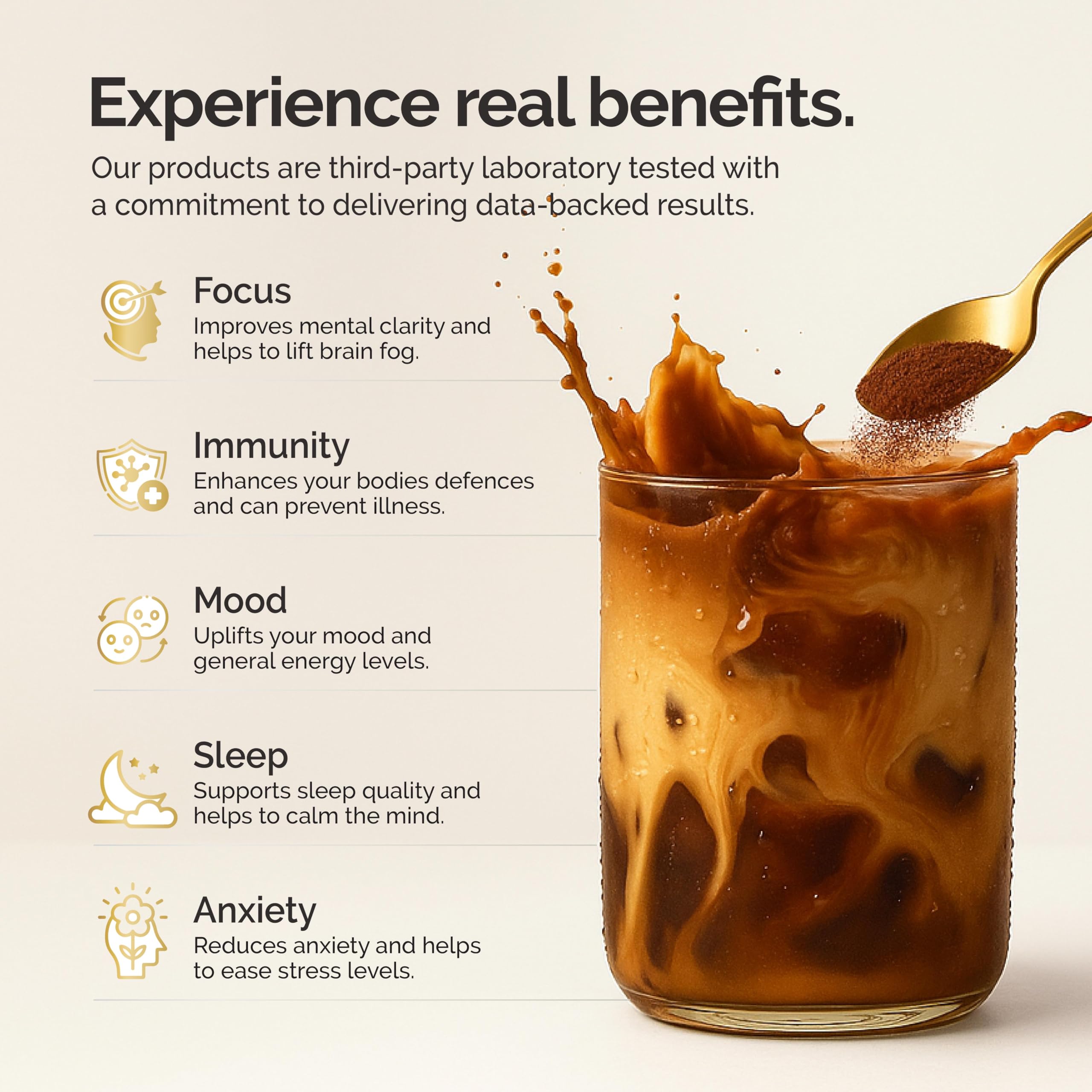 alcami elements Mushroom Espresso Coffee label signals organic, mold-free quality