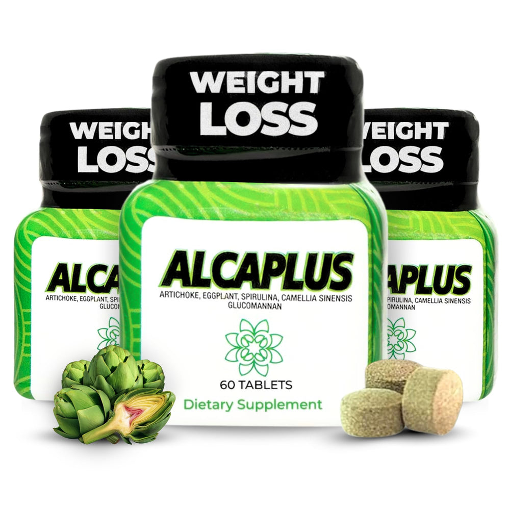 ALCAPLUS bottle front view, weight management capsules for women.