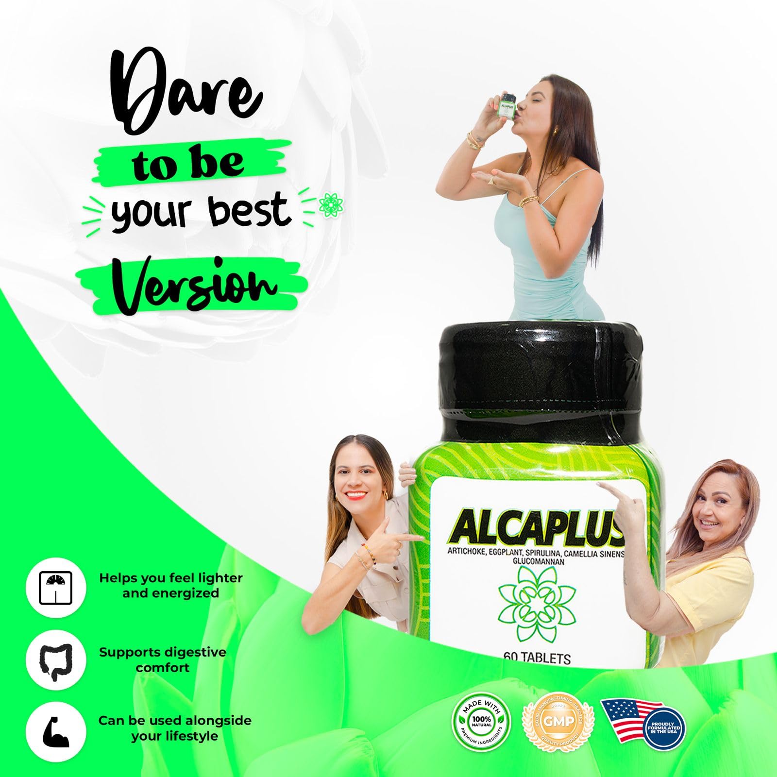 ALCAPLUS capsule closeup showing smooth capsules for easy consumption.