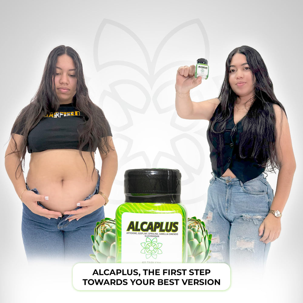 ALCAPLUS box on kitchen counter with water suggests convenient daily intake.