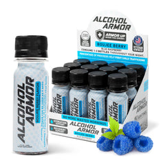Alcohol Armor Recovery Shot 12-pack pack shot for post-night-out hydration.
