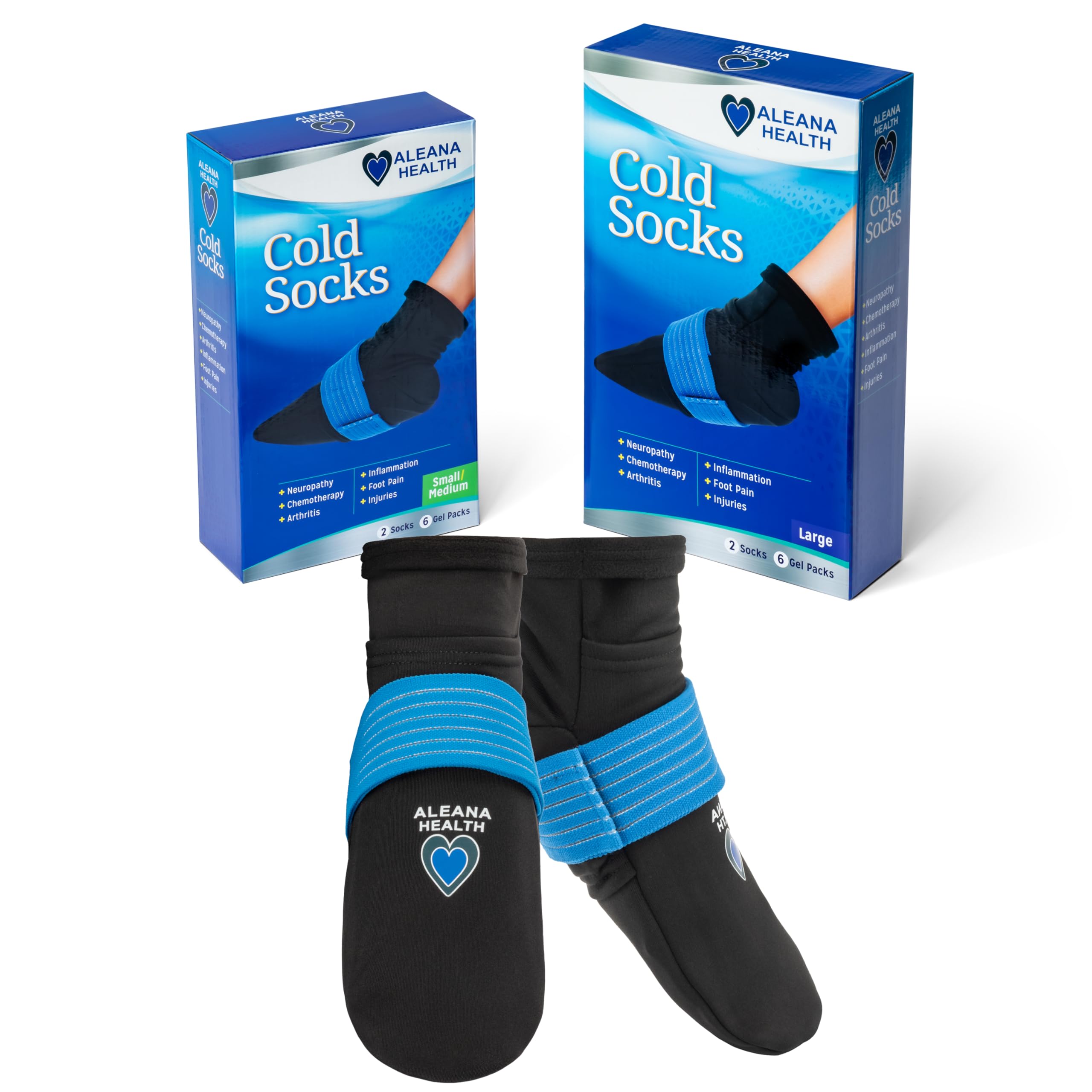 Close-up of gel packs inside Aleana Health socks for targeted cooling.
