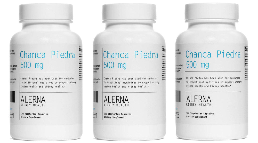 Alerna Kidney Health Chanca Piedra 500 mg bottle with capsules for daily kidney support.