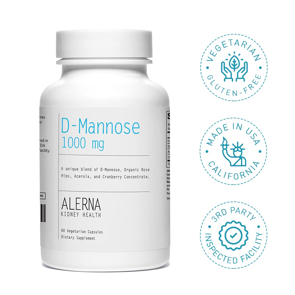 Alerna Kidney Health D-Mannose 1000mg 3-pack packaging display.