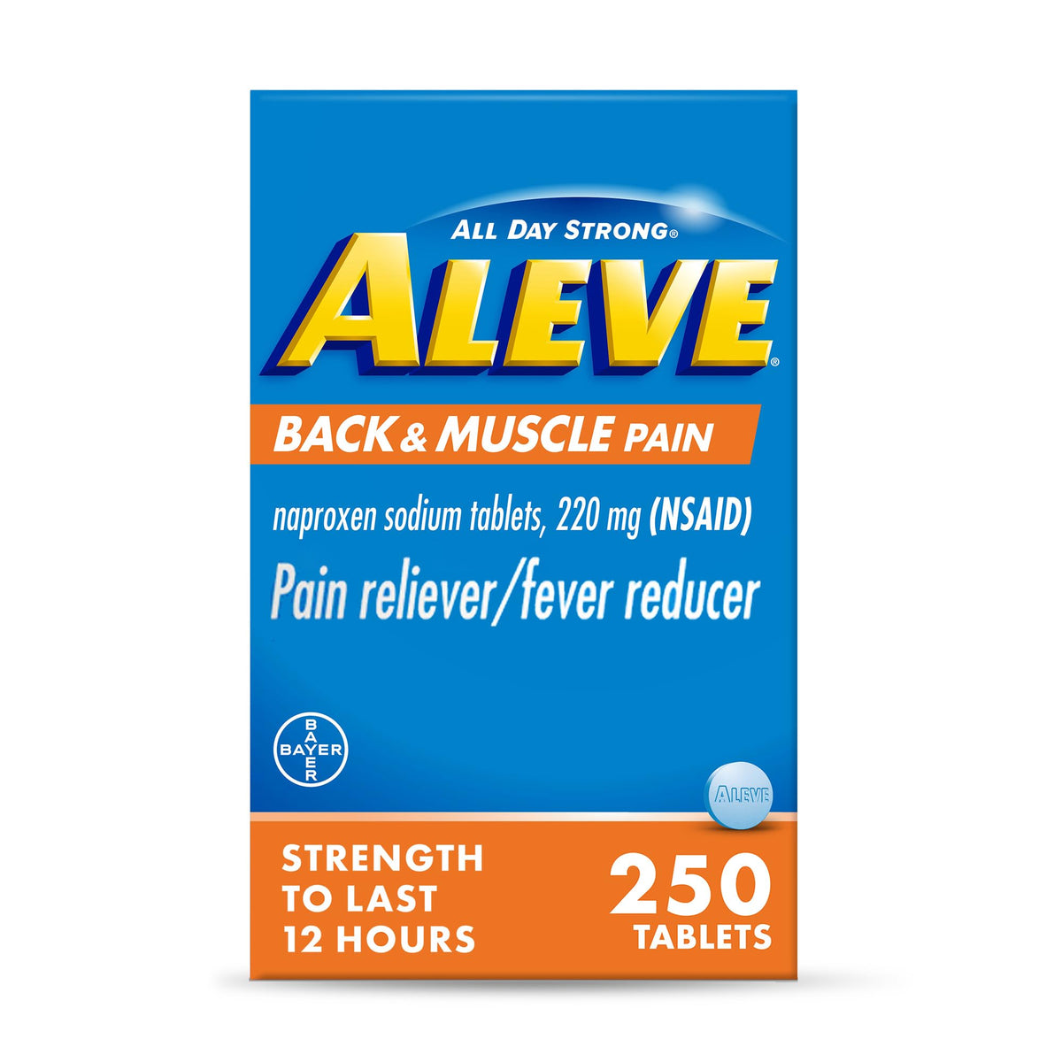 Aleve back-muscle-tablet-front: compact tablet for targeted back and muscle relief