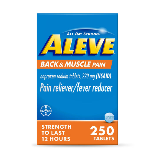 Aleve back-muscle-tablet-front: compact tablet for targeted back and muscle relief