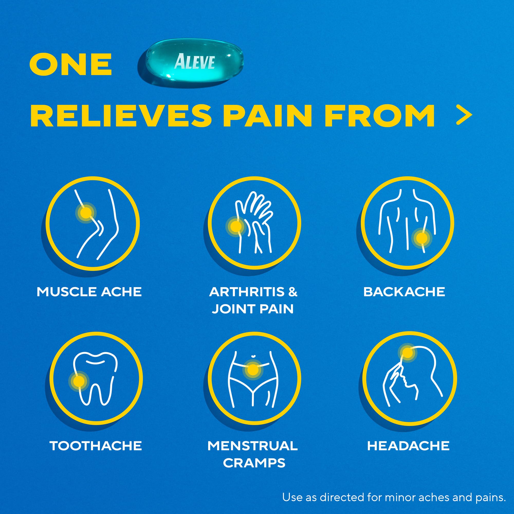 Aleve box front highlighting 120-count packaging for all-day support.