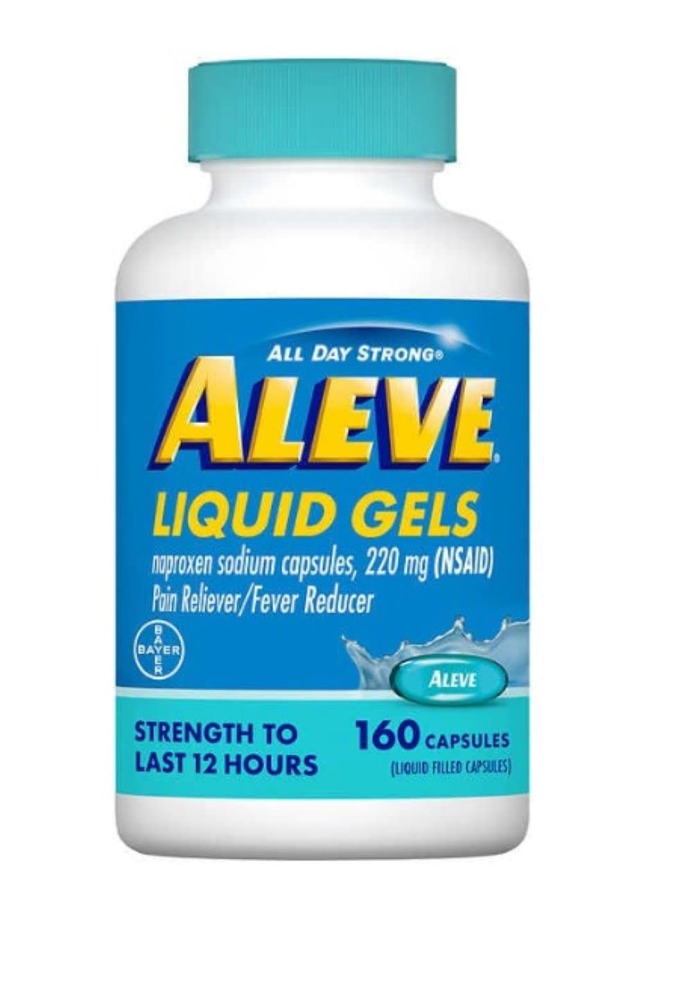 Aleve Liquid Gels bottle with Naproxen 220 mg for reliable pain relief.