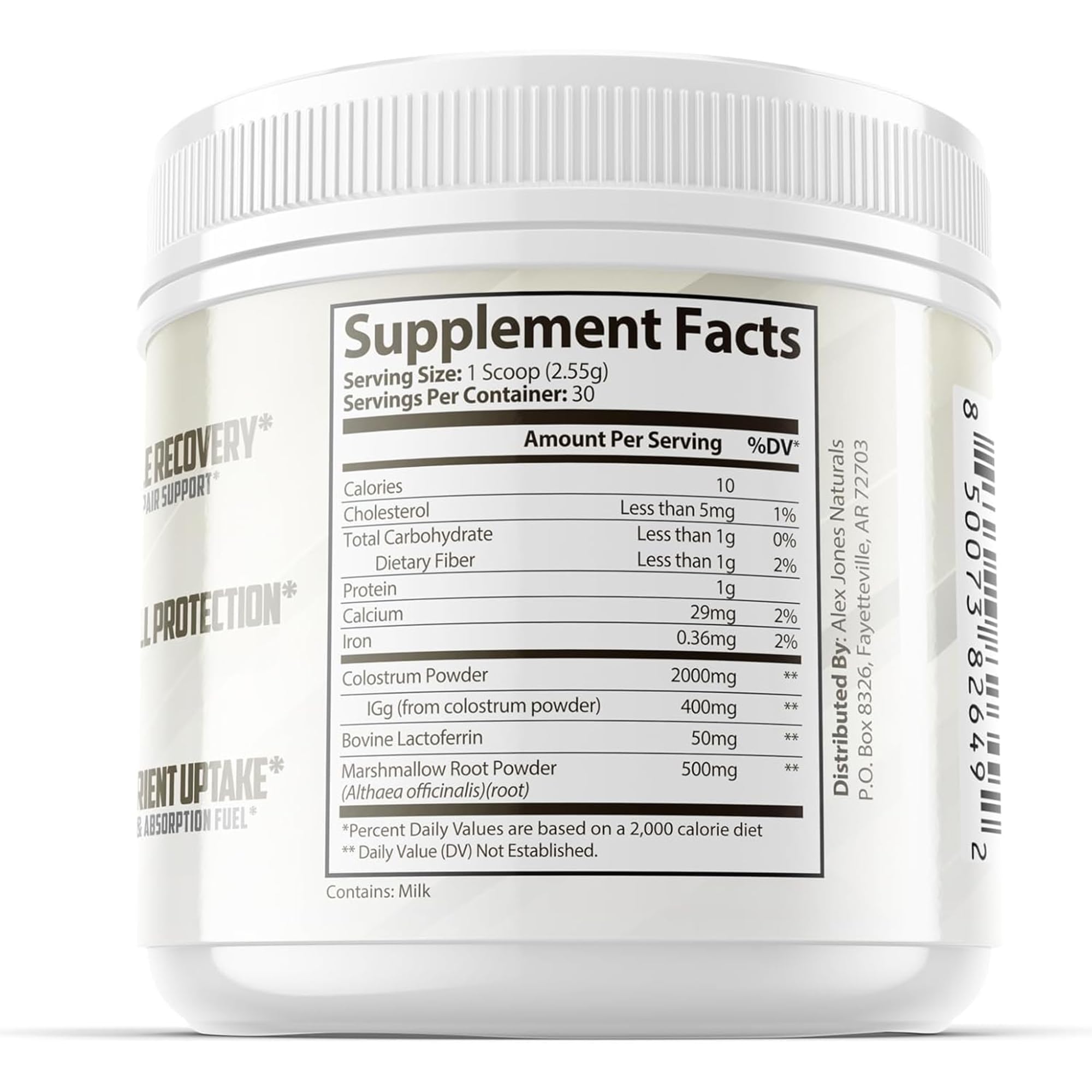 Alex Jones Naturals digestive comfort with marshmallow root visual suggests mild soothing benefits.