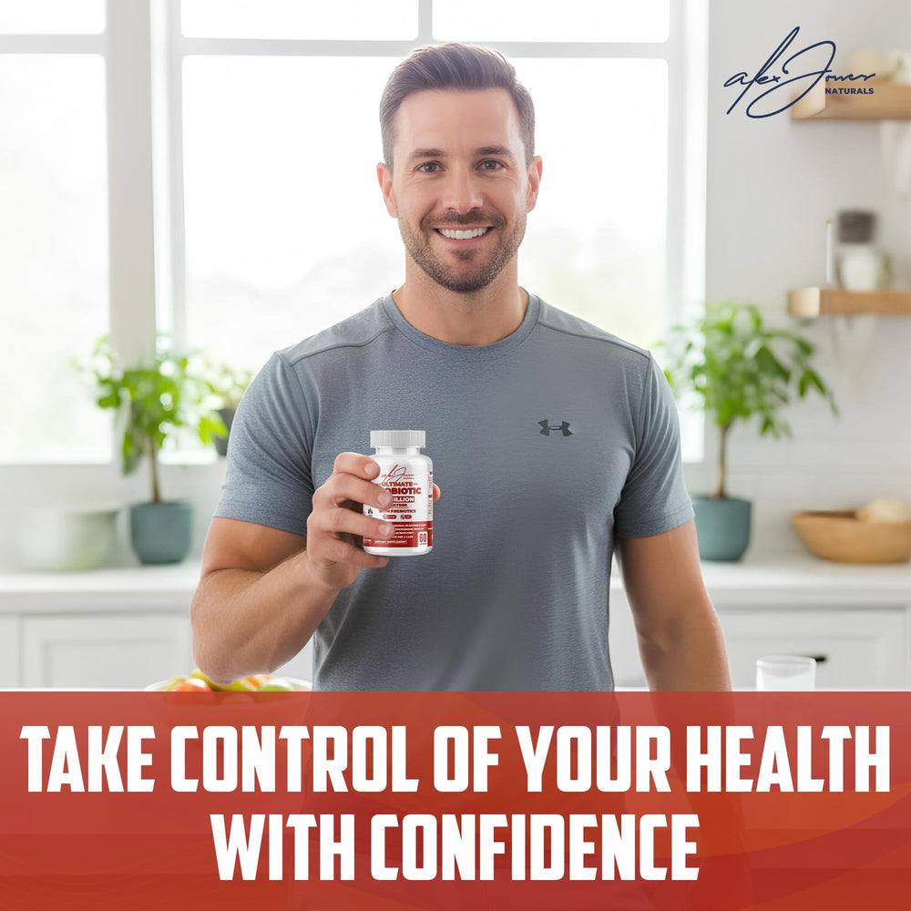 Alex Jones Naturals Lactobacillus acidophilus strain illustration supports balancing microflora.