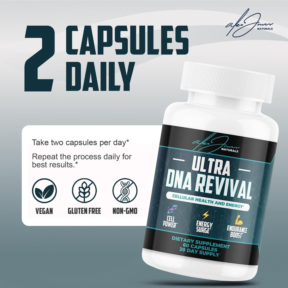 Alex Jones Naturals NAD+ Plus vegan capsules with packaging emphasizing a clean profile.