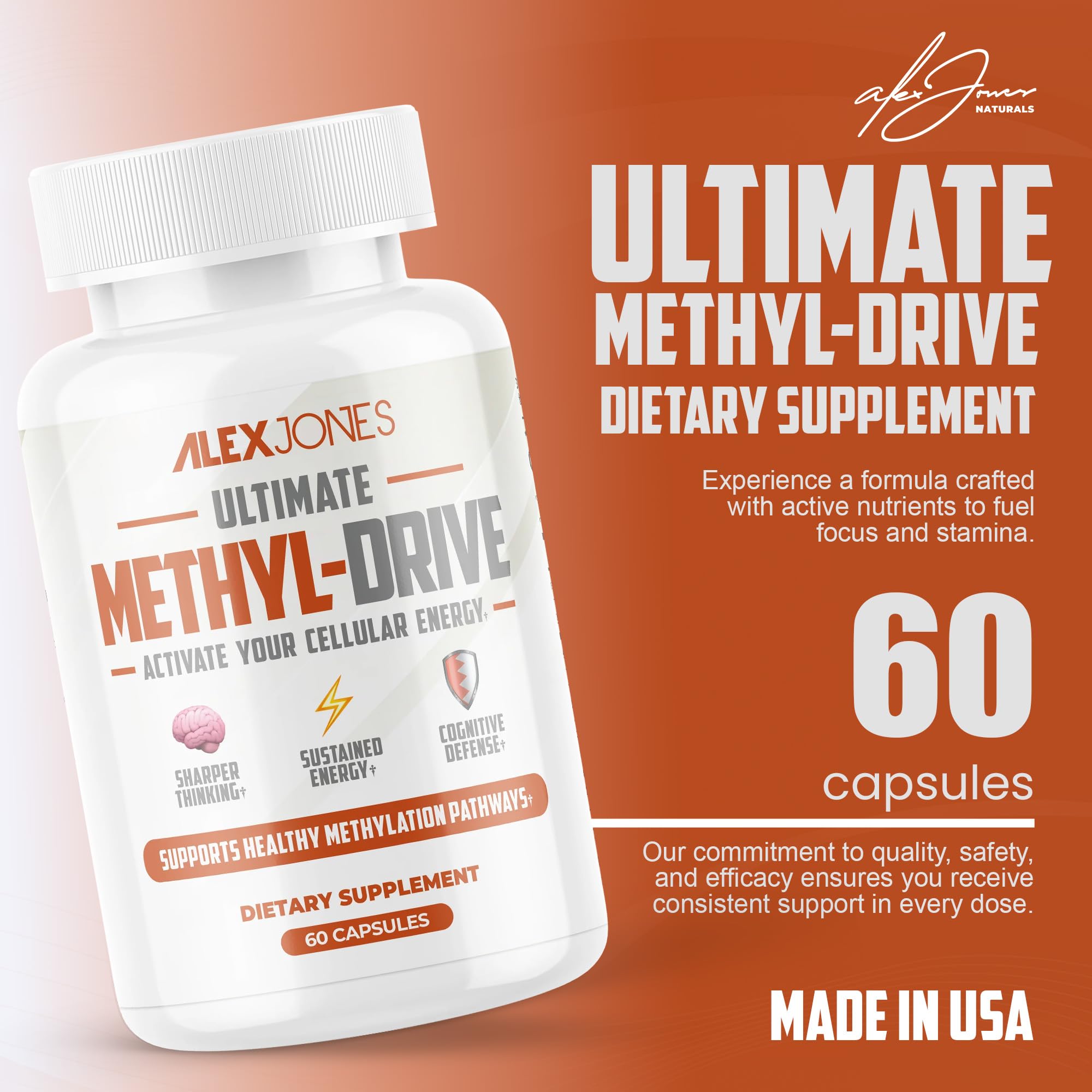 Alex Jones Naturals PQQ capsules emphasizing endurance and cognitive focus