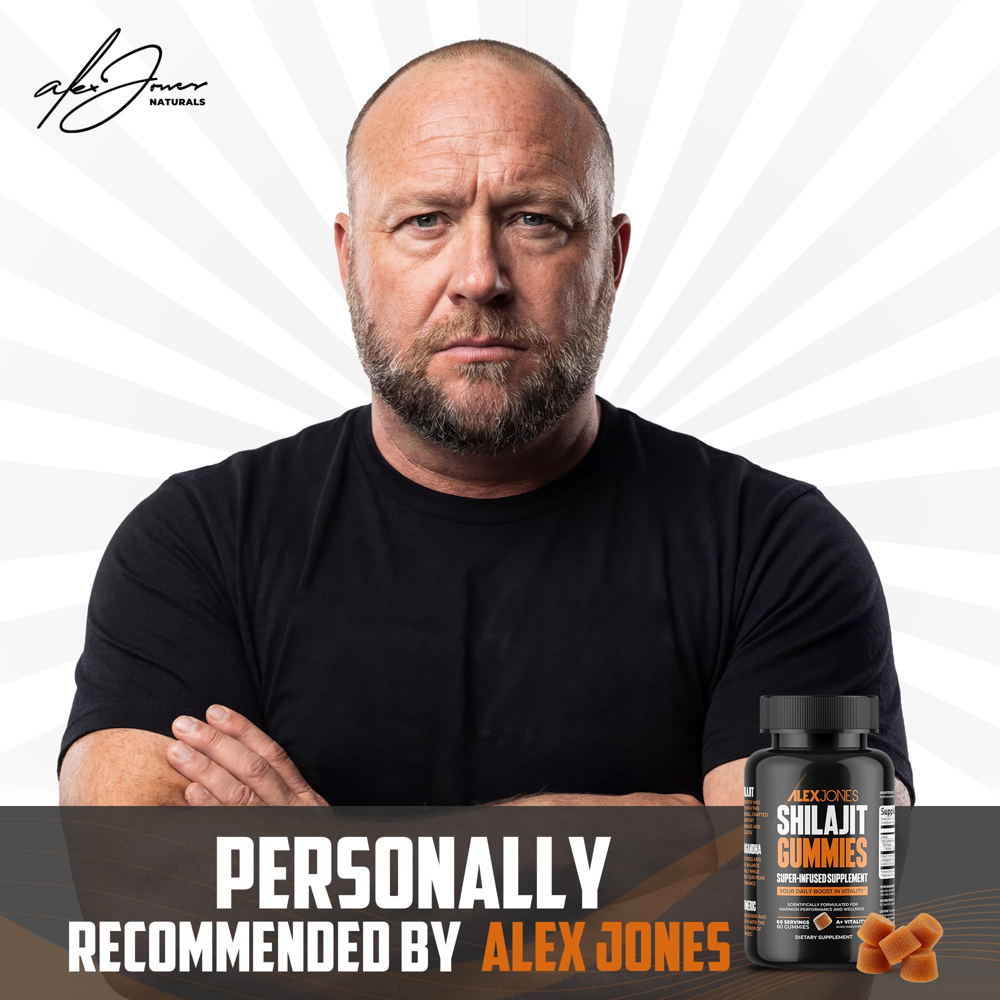 Alex Jones Naturals Shilajit Gummies pack highlights stamina support