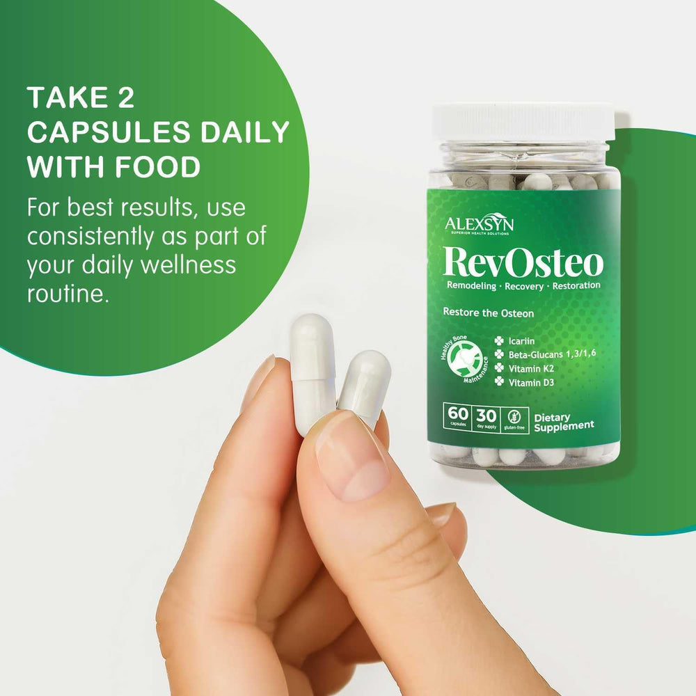 Alexsyn RevOsteo ingredient highlights icariins, K2, D3, boron.