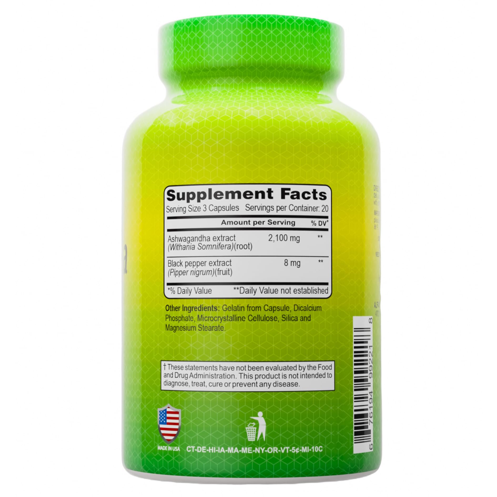 ALFA VITAMINS Ashwagandha capsules shown for easy daily use.