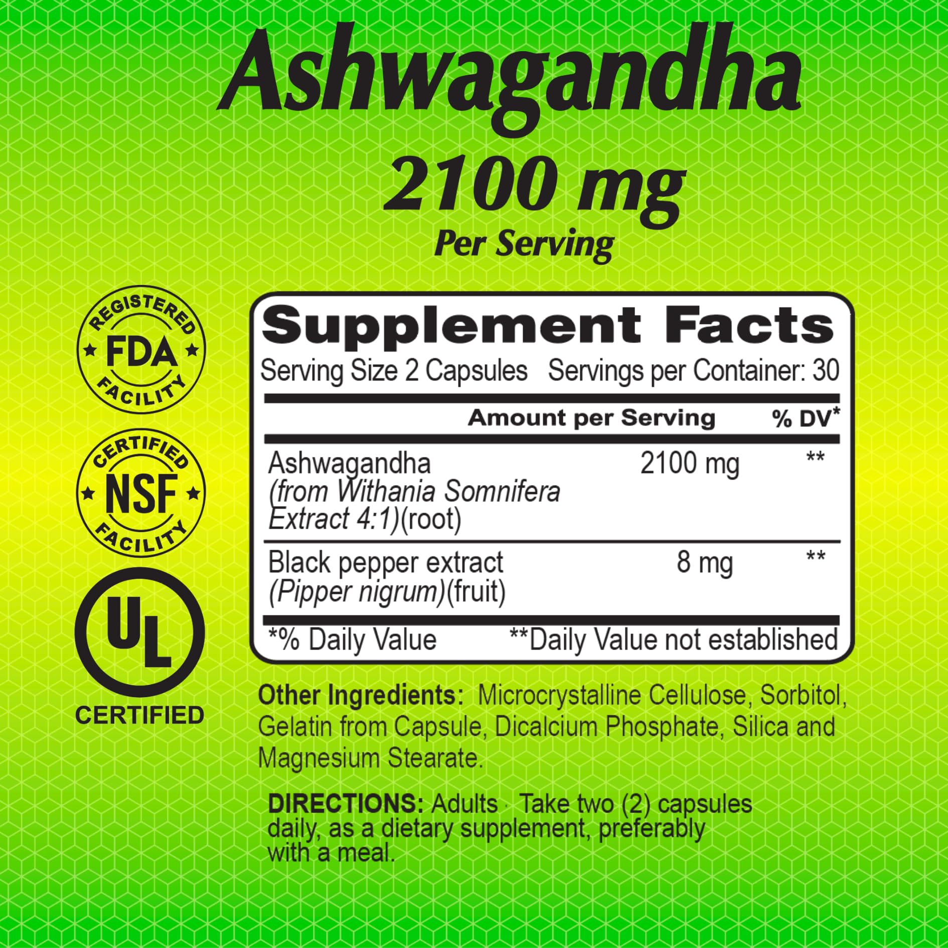 ALFA VITAMINS Ashwagandha packaging displays allergen-free and soy-free attributes.